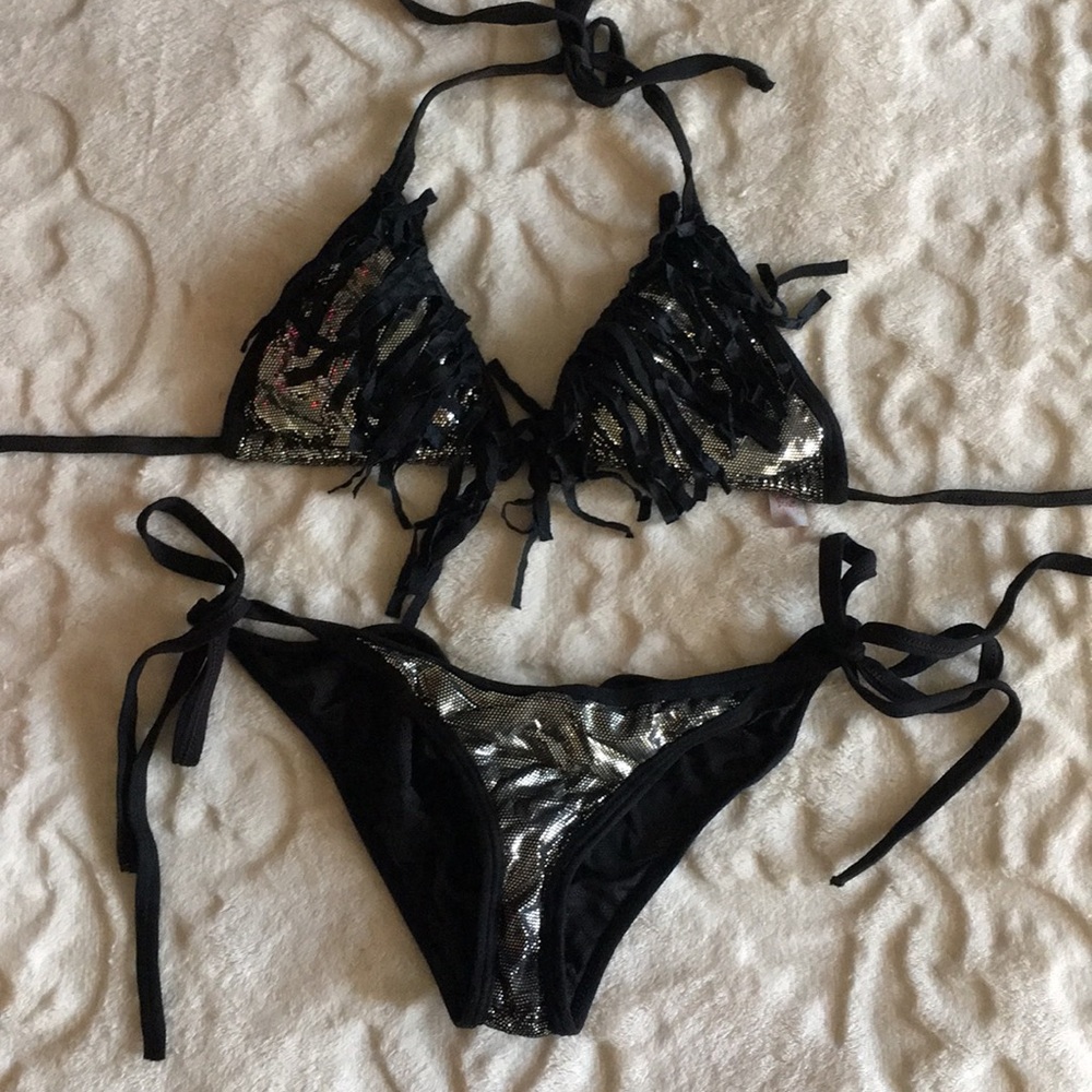 Silver speckled string bikini